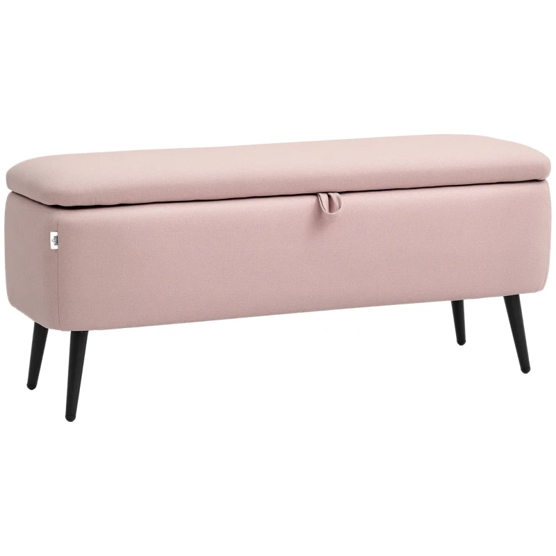 HOMCOM Banco de Armazenamento Estofado em Linho com Tampa Abatível e Pés de Aço Carga Máxima 150kg 101x38,5x44,5 cm Rosa