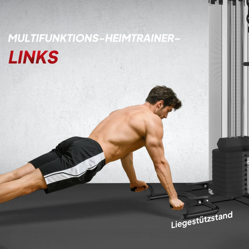 SPORTNOW Mehrzweck-Trainingsstation mit 65 kg Gewichtsblock, verstellbar, fürs Heimtraining, Stahl, Kunstleder(m-6)