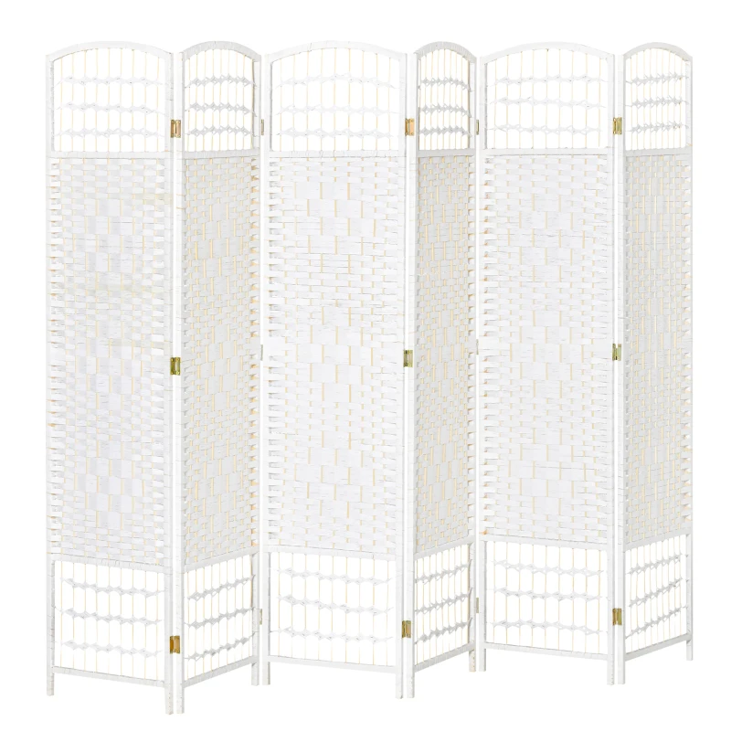 HOMCOM, Paravan interior, 6 panouri pliabile, 242L x 170H cm, separator de cameră, lemn de plop, bambus, alb pai