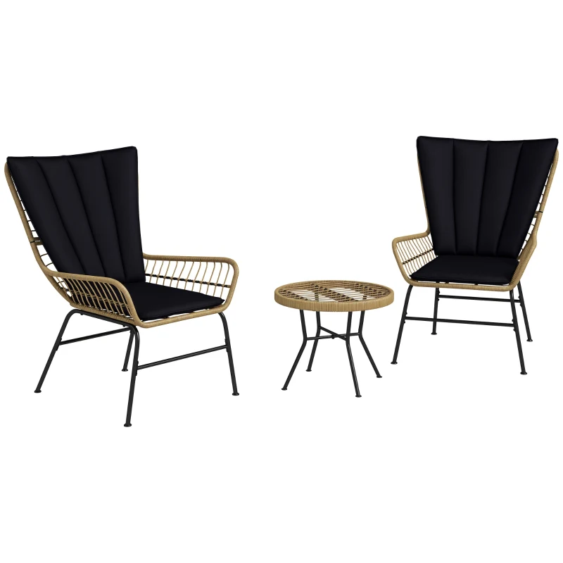 Outsunny Bistro-Set Balkonmöbel-Set Balkonmöbel, Boho-Stil, wetterbeständig, 76 x 66 x 96 cm, Schwarz