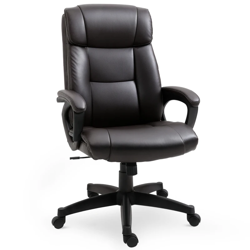 HOMCOM Fotoliu birou ergonomic reglabil cu roți pivotante 360°, tapițerie PU ciocolată, 64x73x106-115,5 cm