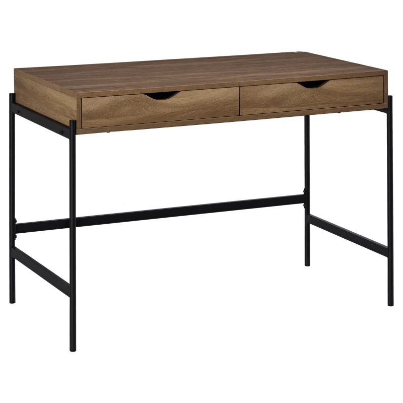 HOMCOM Schreibtisch im Industriedesign mit 2 Schubladen, 110 cm x 55 cm x 75 cm, Schwarz + Braun