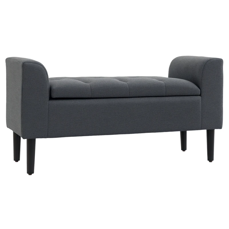 HOMCOM Sitzbank mit Stauraum, Polsterbank mit Leinenoptik, Holzbeine, Bettbank belastbar bis 130 kg, für Wohnzimmer Schlafzimmer Flur, 116 x 44 x 58 cm Dunkelgrau