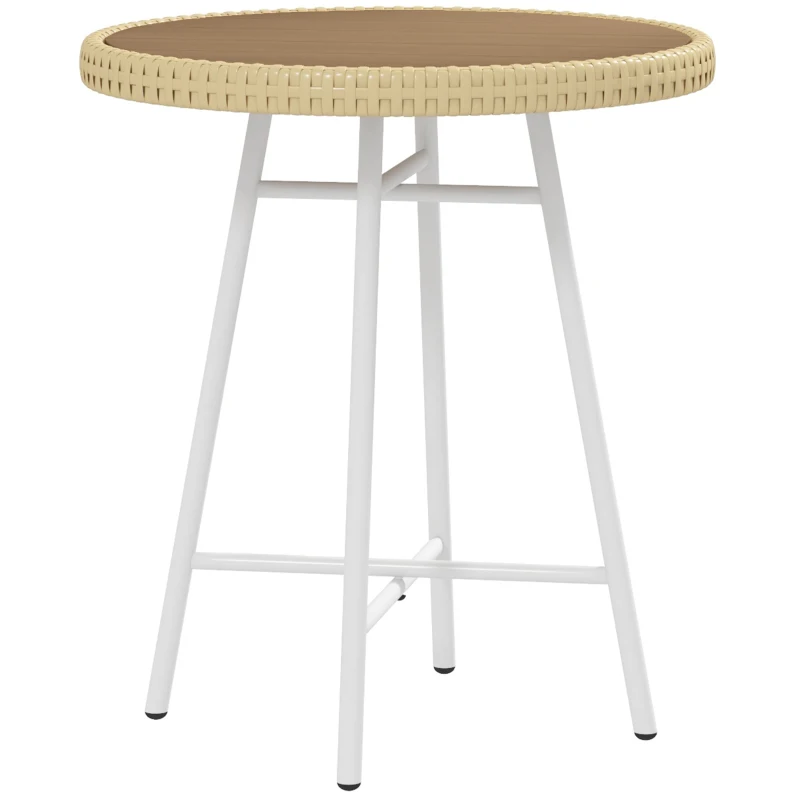 Outsunny Mesa Auxiliar de Ratán Sintético con Tablero de Madera Plástica y Marco de Acero Galvanizado 50x50x55 cm Natural