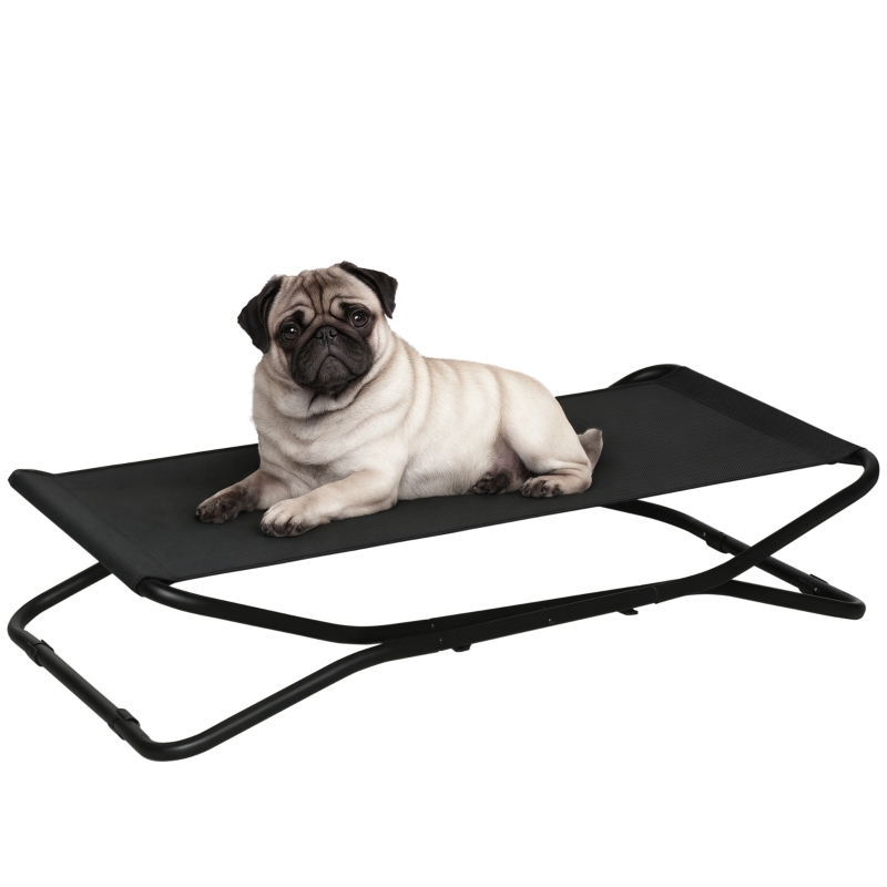 PawHut Hundeliege Outdoor erhhtes Hundebett Haustierbett fr drauen  Camping Garten Stahl Netzstoff Schwarz 111 x 65,5 x 19 cm | Aosom.de