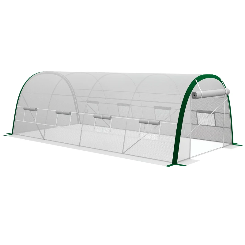 Outsunny Seră de Grădină Tunnel 18 m² dim. 6L x 3l x 2H m, 8 ferestre, Ușă cu fermoar rulabil, Oțel galvanizat, preț PE, Alb