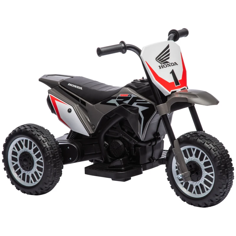 HOMCOM Moto Eléctrica Infantil con Licencia Honda CRF450RL con Velocidad 3 km/h Bocina Sonido de Arranque 71x40,5x43,5 cm Gris