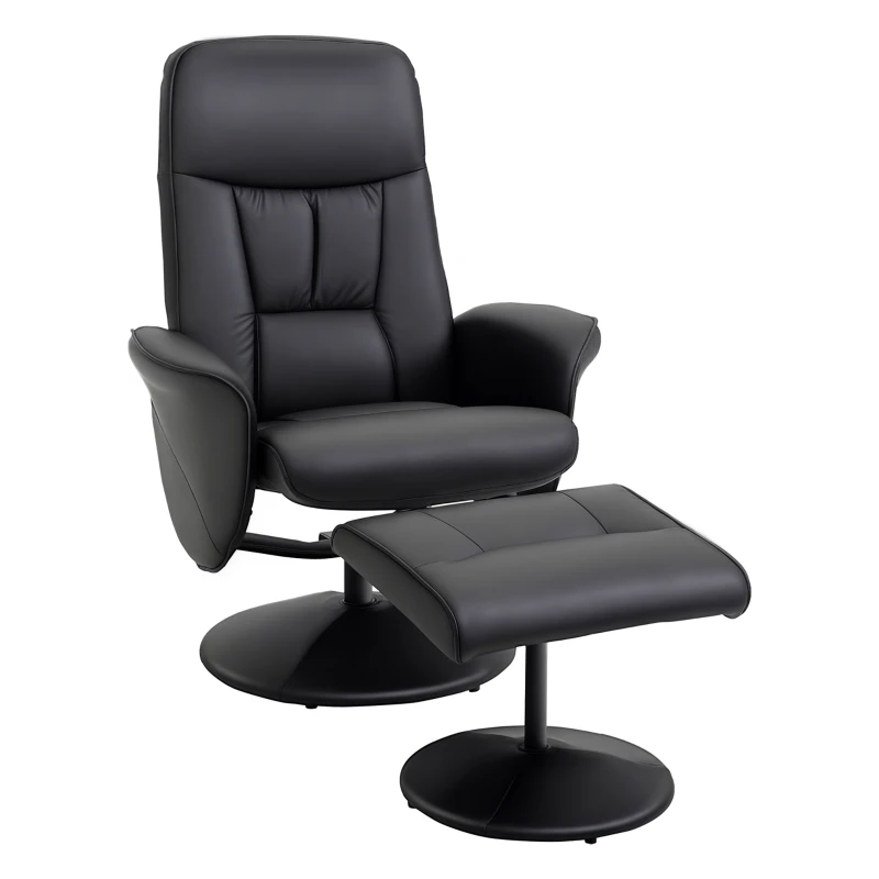 HOMCOM Fauteuil relax avec repose-pied fauteuil de relaxation relaxant pivotant 360° et dossier inclinable pour TV supportant jusqu'à 120 Kg revêtement synthétique métal noir