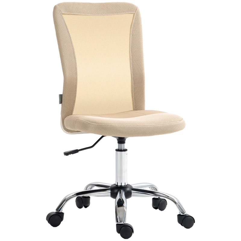 Vinsetto Silla de Escritorio Giratoria sin Brazos Silla de Malla con Altura Ajustable Carga 100 kg 43x56x90-100 cm Beige