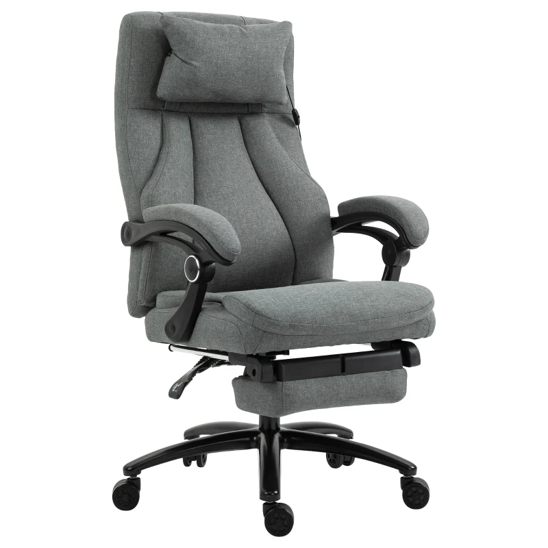 Vinsetto Fauteuil de bureau direction massant hauteur réglable dossier inclinable repose-pied intégré lin gris