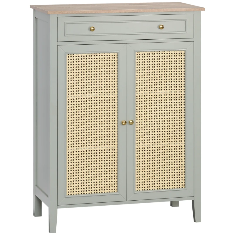 HOMCOM Meuble à chaussures meuble de rangement à chaussures meuble d'entrée avec 2 portes effet cannage tiroir 80 x 40 x 110 cm(m-11)