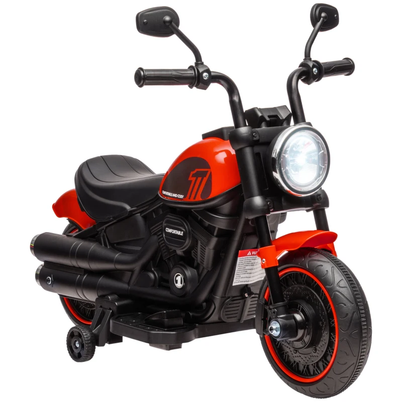 HOMCOM Moto électrique pour enfants 3 km/h 6V avec phare LED 2 roues d'entraînement de 18 à 36 mois avec moteur puissant rouge