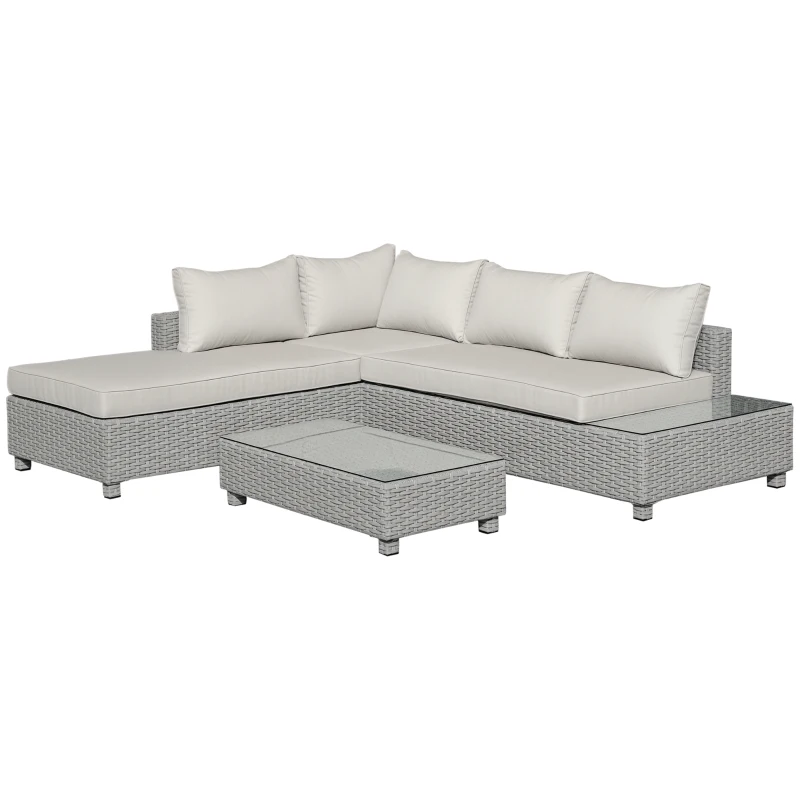Outsunny 4-teiliges Gartenmöbel-Set, Garten-Lounge, Gartensitzgruppe, PE-Rattan, wetterbeständig, inkl. Kissen, Grau + Beige