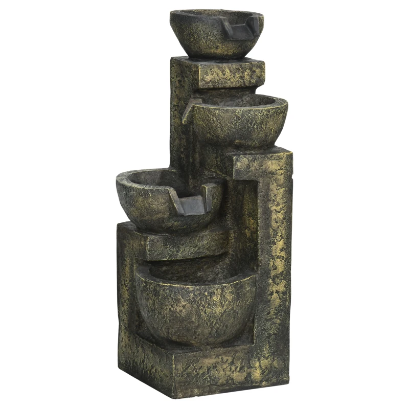 Outsunny Fântână de grădină ornament zen debit reglabil pompă submersibilă inclusă dim. 25L x 24l x 60H cm rășină negru