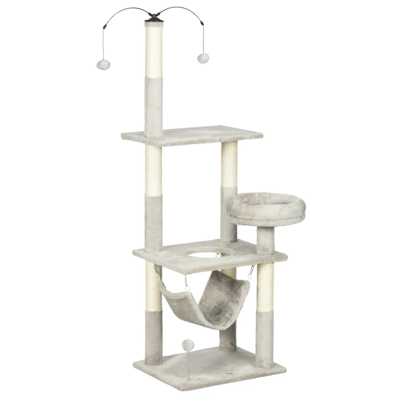 PawHut Arbre à chat griffoir arbre à grimper stable à plusieurs niveaux centre d'activités hauteur 140 cm gris
