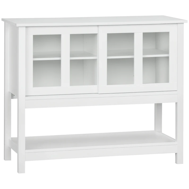 HOMCOM Sideboard, Vitrinenschrank, zwei Glasschiebetüren, offenes Ablagefach, Kippschutz, weiß, 95 x 39,5 x 80cm