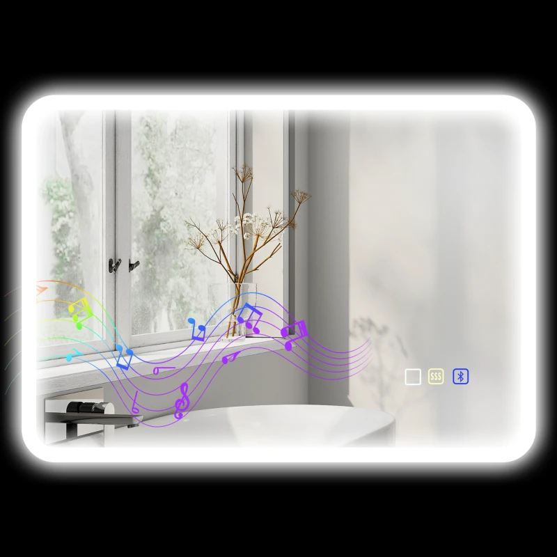 HOMCOM Oglindă pentru baie LED bluetooth 50 x 70 cm comutator tactil lumina reglabilă 3 culori anti-abur memorie argintiu
