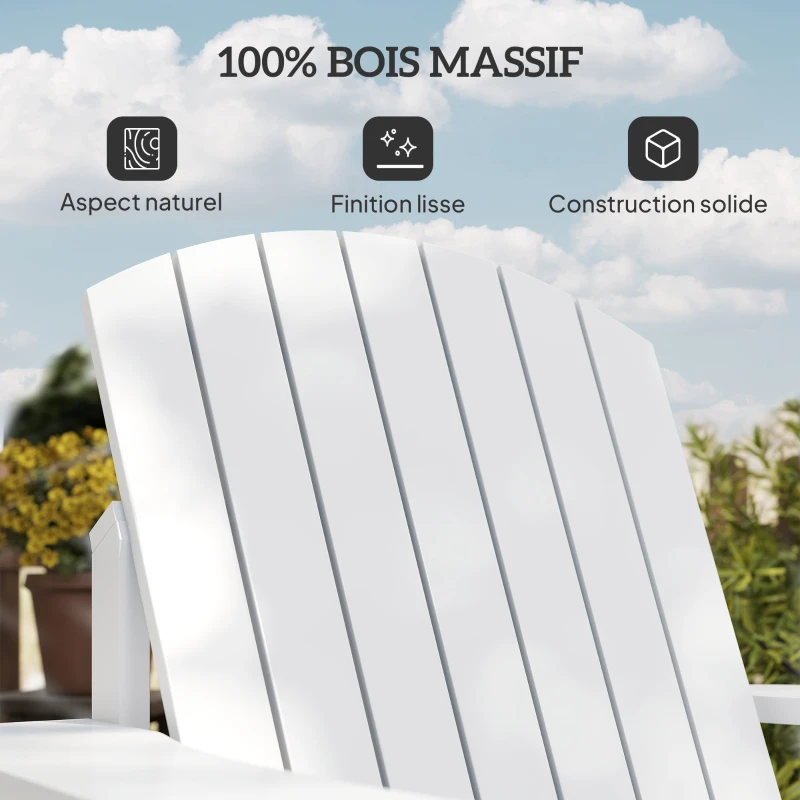 Outsunny Fauteuil de jardin Adirondack grand confort porte-gobelet intégré bois de sapin traité peint blanc