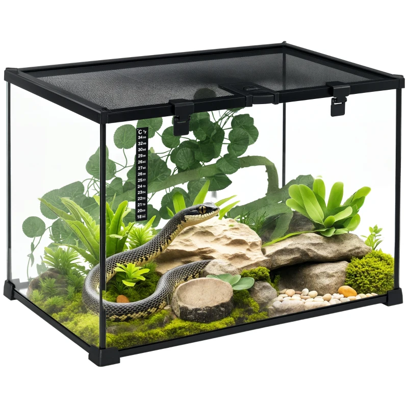 PawHut Boîte à reptiles habitat de terrarium transparent couvercle coulissant treillis métallique noir