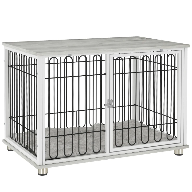 PawHut Cage pour chien caisse pour chien avec coussin pieds réglables pour chiens moyens jusqu'à 20 kg 90 x 58 x 62,5 cm gris