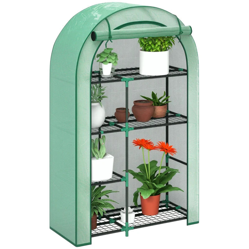 Outsunny Seră pentru Grădină cu 4 Niveluri, Ușă Batantă și 14 Catarame din Plastic, 100x45x160 cm, Verde