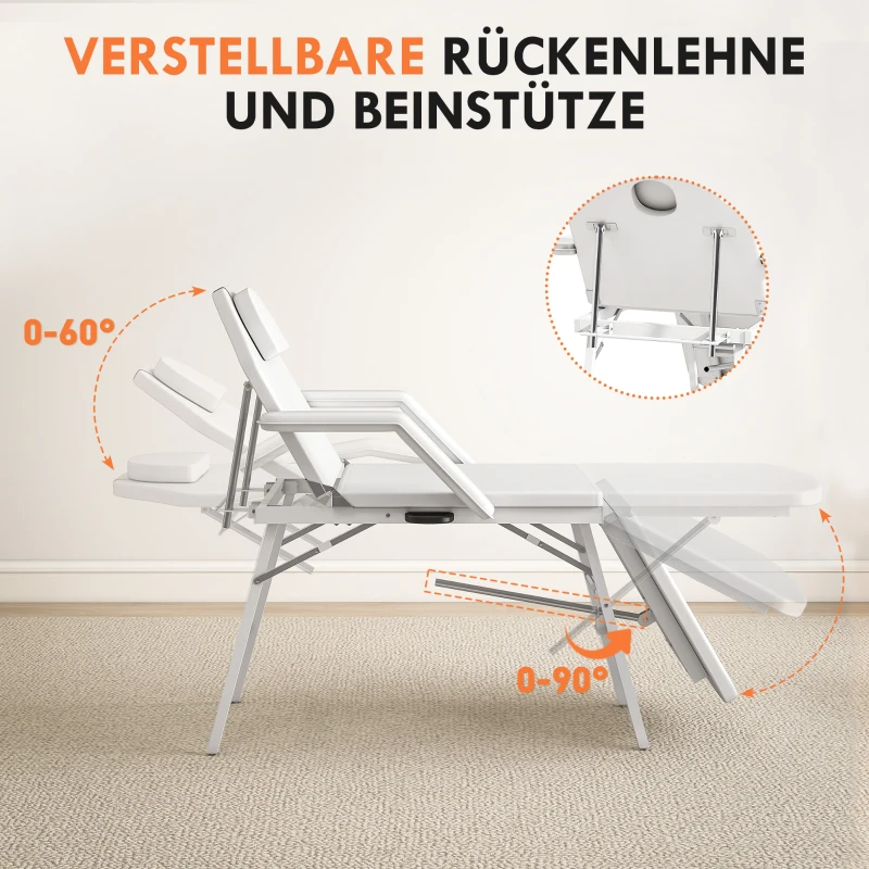 HOMCOM Tragbarer Massagetisch, Klappbare Massageliege mit Kunstleder-Bezug, Schaumstoff-Polsterung, Stahlrahmen, Weiß(m-4)