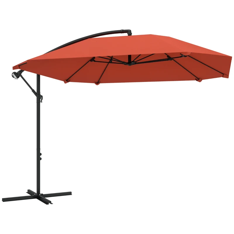 Outsunny Umbrelă de Soare Suspendată cu Bază în Cruce, Articulație Tip Banană și Manivelă, 304x260x245 cm, Maro