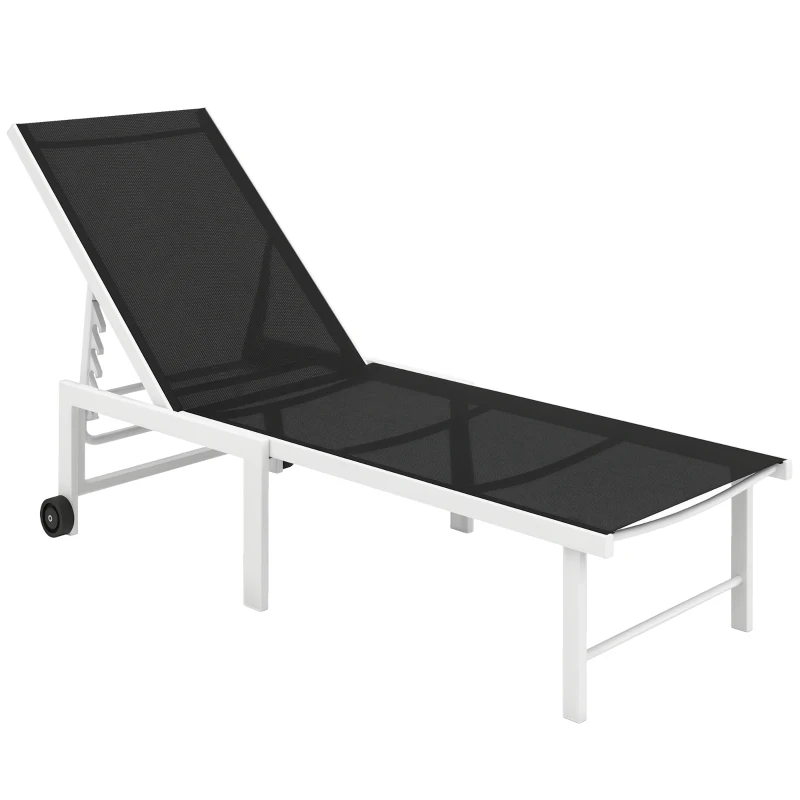 Outsunny Espreguiçadeira Reclinável de Jardim com Rodas Encosto Ajustável em 5 Níveis e Estrutura de Aço 166x60x84 cm Cinzento