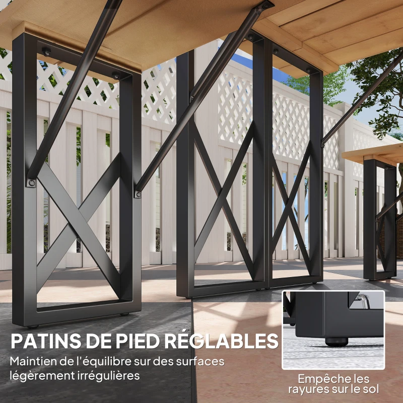 Outsunny Set de masă și bănci din lemn masă de picnic din lemn cu bancă pentru 6 până la 8, 160 cm, orificiu pentru umbrelă de 5 cm, maro