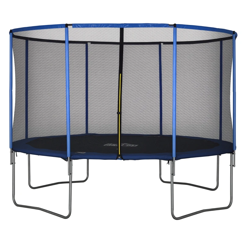 HOMCOM Trampolino Elastico da Esterno, Tappeto Elastico per Bambini e Adulti da Giardino con Rete di Sicurezza, Scaletta e Bordo Imbottito, Giochi da Giardino e Casa, Ø366x269cm, Blu e Nero