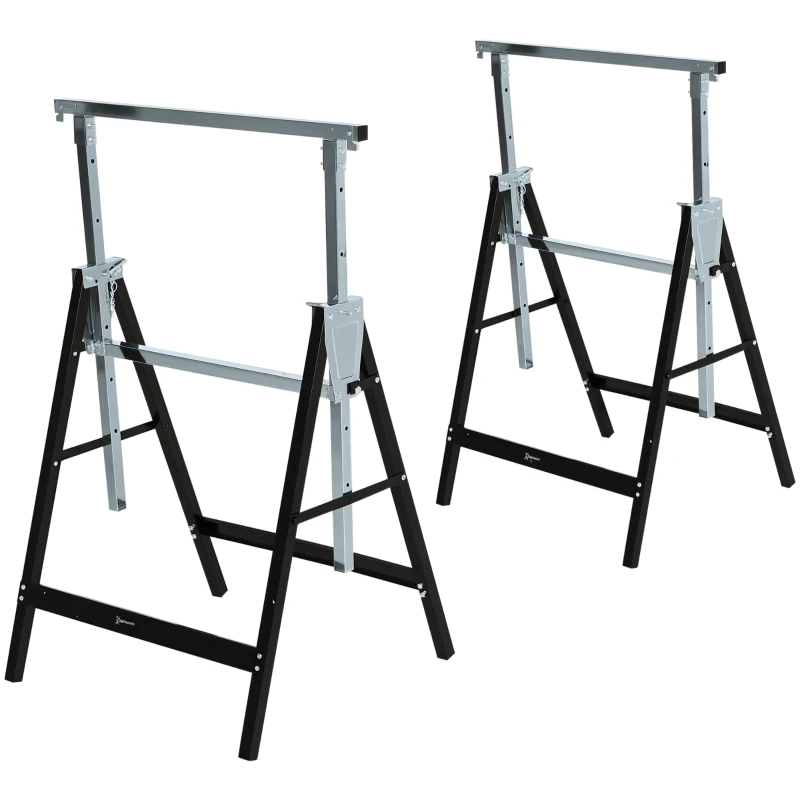DURHAND Sägebock, Arbeitsbock, Hohenverstellbar, Faltbar, Metall, Schwarz, 68 x 56 x 80-130 cm, Belastbarkeit 200kg