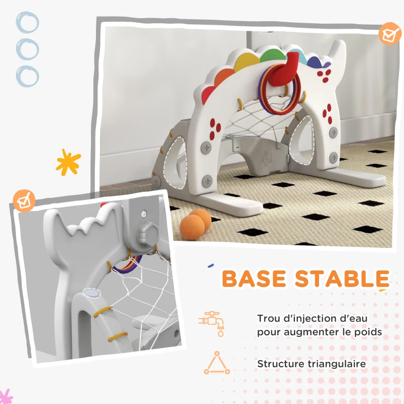 AIYAPLAY Panier de basket-ball pour enfants 5 en 1 hauteur réglable but de football balle de golf lancer d'anneaux bleu et gris