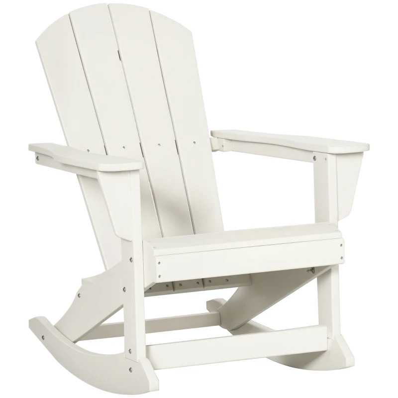 Outsunny Silla Mecedora de Jardín Estilo Adirondack de HDPE para Balcón Terraza Patio Carga 120 kg 73,5x93x91,5cm Blanco