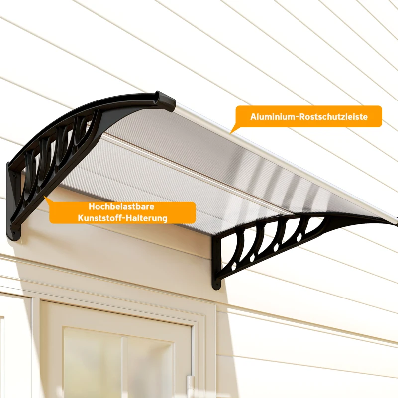 Outsunny Vordach für Haustür/Fenster, wetterfest, transparent, Aluminium/Polycarbonat, 103x96,5x27cm, Schwarz