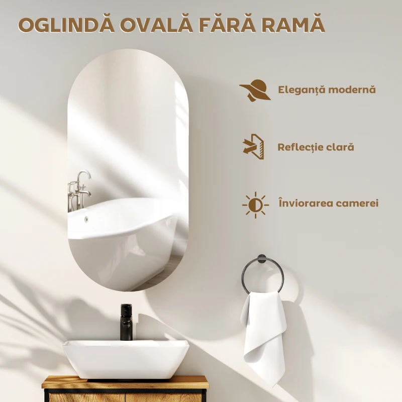 HOMCOM Oglindă Ovală Modernă cu Dulap și Două Rafturi, 45x90 cm, Alb