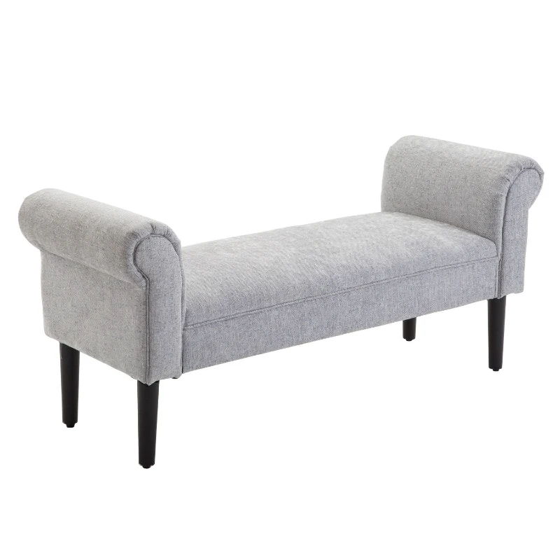 HOMCOM Banco Pie de Cama Banqueta para Dormitorio con Brazos Tapizada y Patas de Madera para Recibidor Salón 132x45,5x58 cm Gris