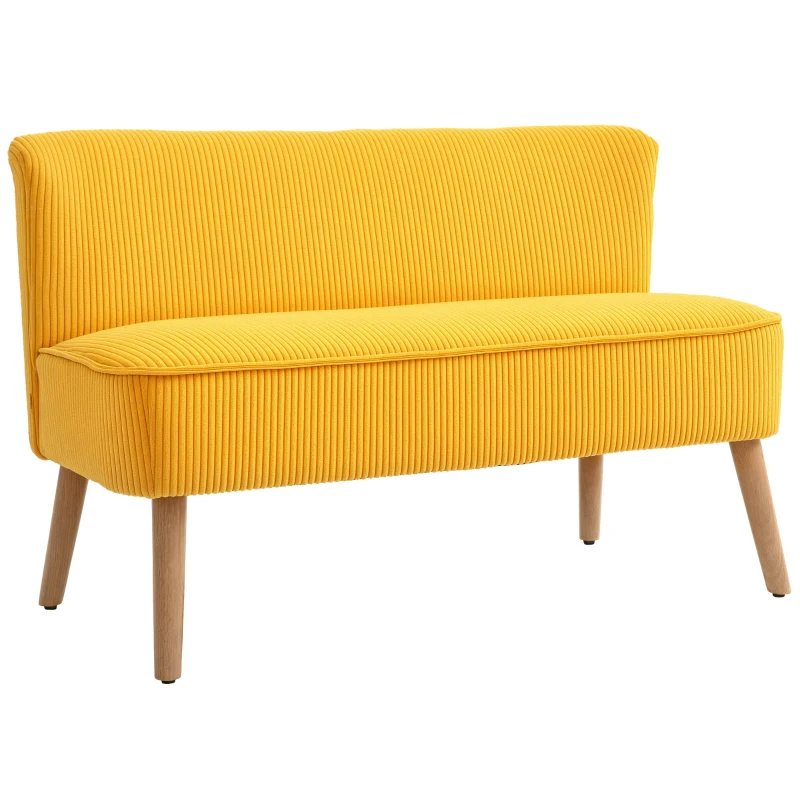 HOMCOM Zweisitzer-Sofa, elegantes Skandi Design, massiver Holzrahmen, bis 150 kg, 117 x 56,5 x 77 cm, Gelb(m-10)