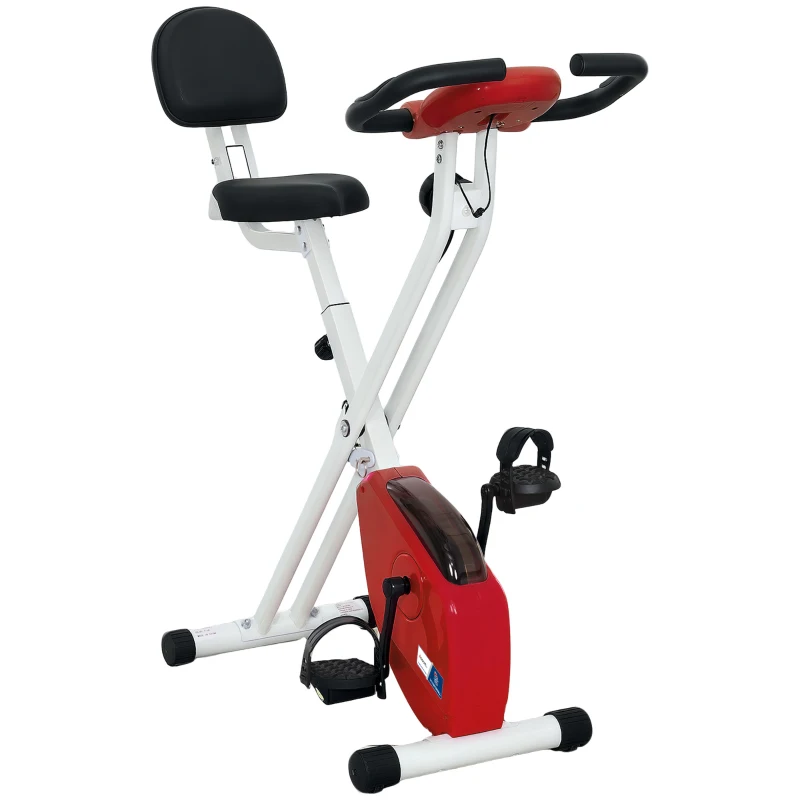 Vélo d'appartement pliable- Collaboration Aosom.fr x FFHandball - 8 niveaux de résistance, dossier selle réglable, rouge