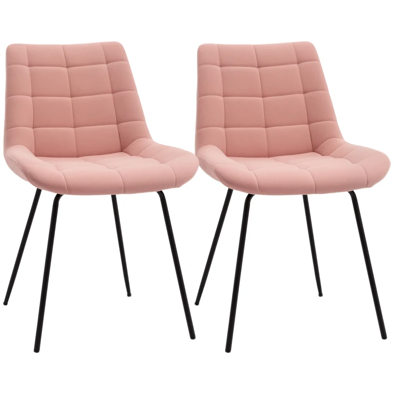 HOMCOM Lot de 2 chaises de salle à manger en tissu aspect velours capitonné et piètement métal noir 50 x 61 x 79 cm rose