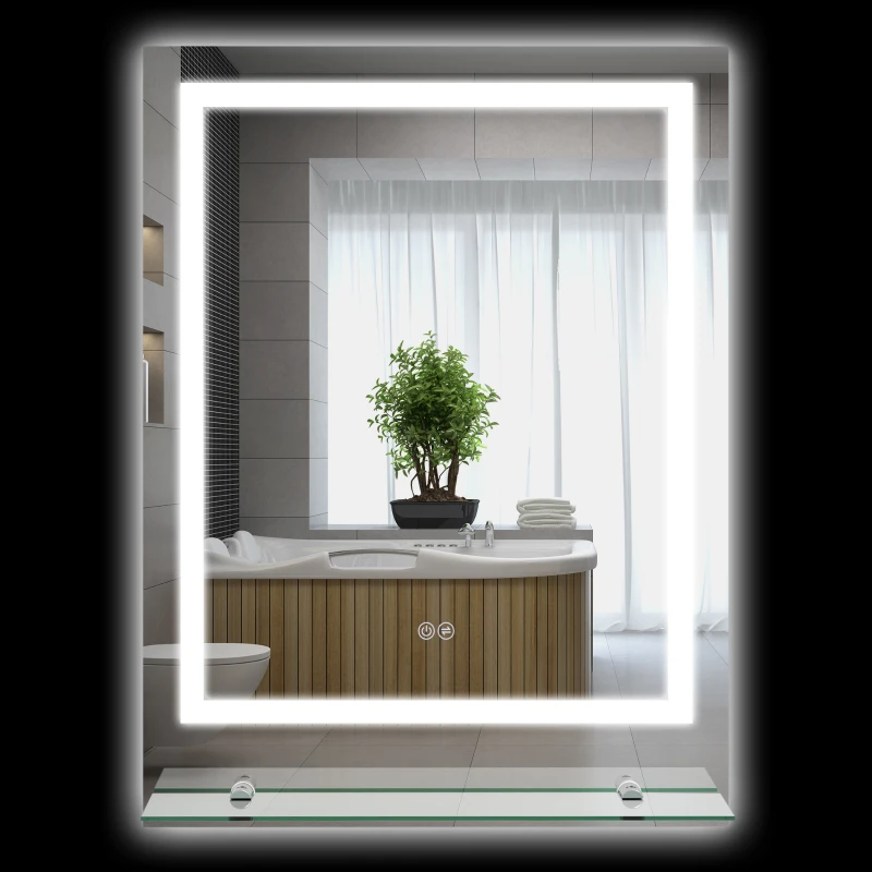 kleankin Oglindă rectangulară de perete luminoasă LED pentru baie 80 x 60 cm