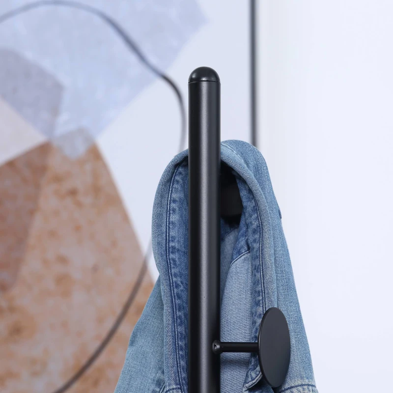 HOMCOM Cuier de Podea cu 8 Carlige, Cuier pentru Intrare si Dormitor din Otel cu Baza din Marmura, 35x35x170cm, Negru