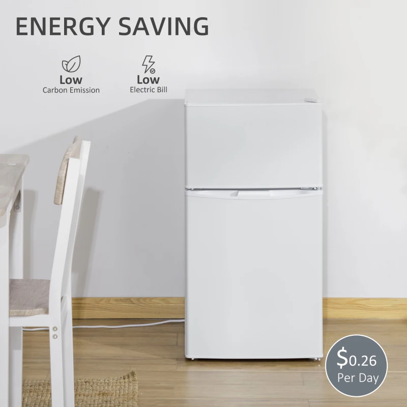 HOMCOM 88L Under Counter Fridge Freezer, Small Refrigerator with 5-Setting, 3 Star Freezer Rating, White