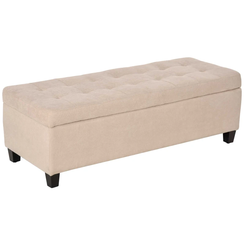 HOMCOM Banco de Almacenamiento Puff de Almacenaje Taburete Tapizado en Lino con Tapa Abatible para Entrada 125x49x41,5 cm Beige