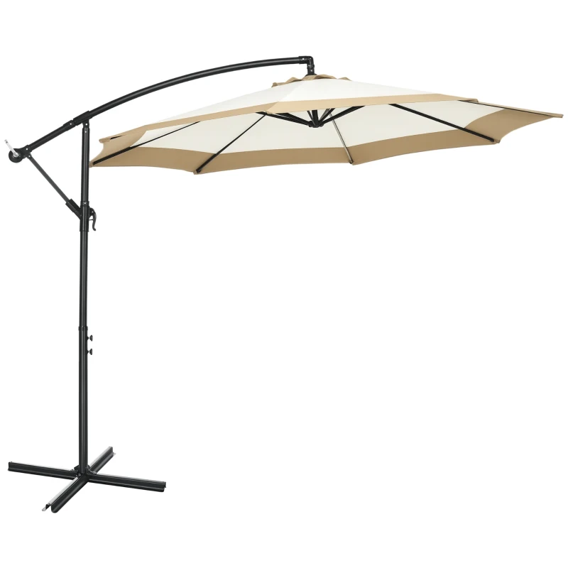 Outsunny Ombrellone 3x2 m da Giardino in Acciaio e Poliestere con Base a Croce e Presa d'Aria, Marrone e Crema