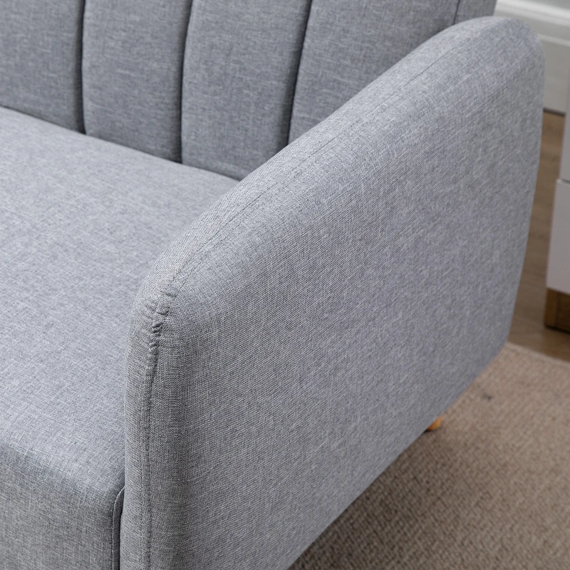 HOMCOM Canapea Extensibilă 2 Locuri Design scandinav Spătar reglabil 3 Poziții Picioare Lemn Țesătură Aspect Lin Gri