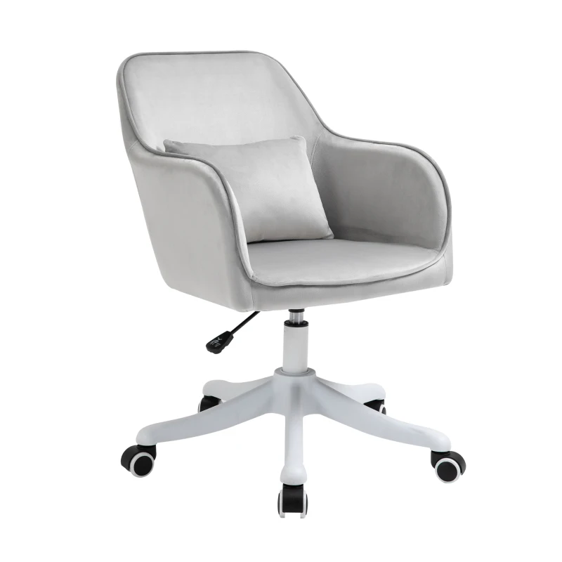 HOMCOM Chaise de bureau velours fauteuil bureau massant coussin lombaire intégré hauteur réglable pivotante 360° gris clair