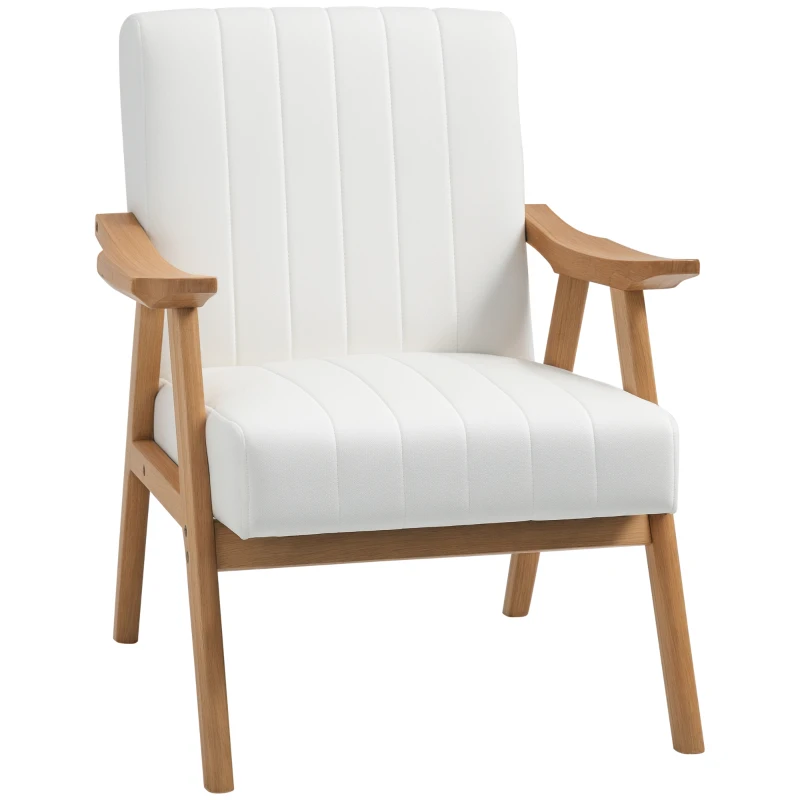HOMCOM Fotoliu Tapitat în Design Scandi, Aspect de catifea, Cadru din Masiv de Lemn, 68 x 74 x 82cm, Crem