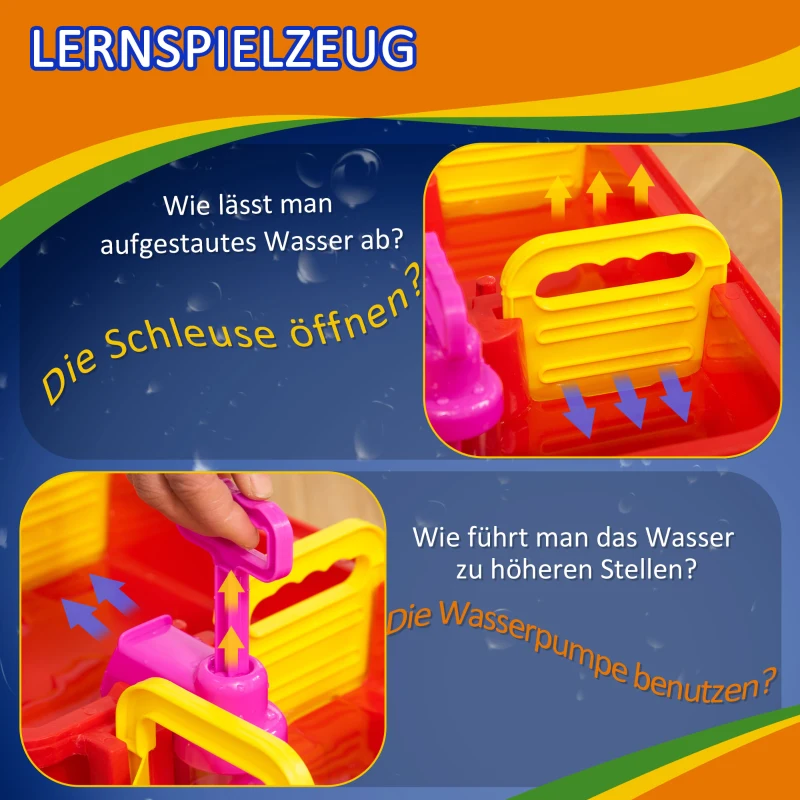 HOMCOM Kinder Wasserstraße Wasserbahnset Spielzeug Wasserspiel 78-teiliges Spielset Lernspielzeug für 3-6 Jahre Garten Outdoor Wassertisch Kinder Wasserspielspaß Kunststoff 123 x 111 x 7 cm
