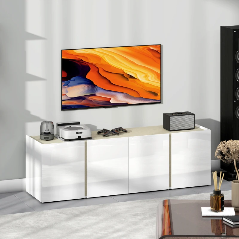 HOMCOM Mobile TV per TV fino a 65 pollici, mobile TV con porte soft-close, ripiani regolabili, passacavi, per soggiorno, bianco