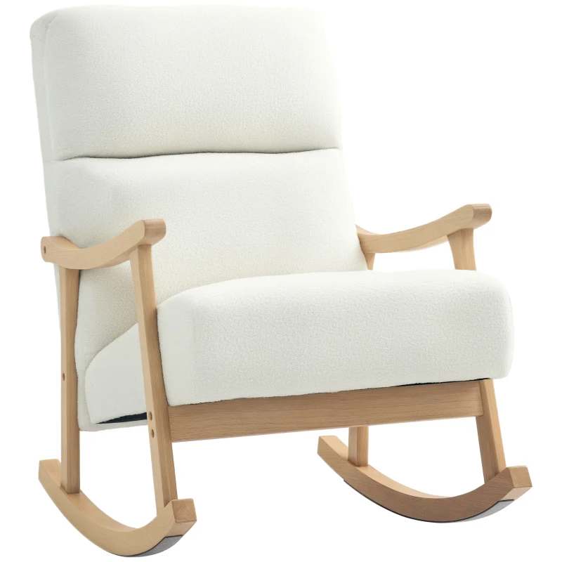 HOMCOM Fotoliu de Leagăn, Înveliș de material asemănător catifelei, Spătar ergonomic, Capacitate de încărcare de 120 kg, 65L x 90B x 98H cm, Alb Crem